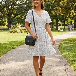 LOFT White Mini Dress with Black Dot Print